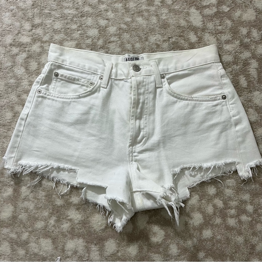 Agolde White Frayed Hem Jean Shorts
